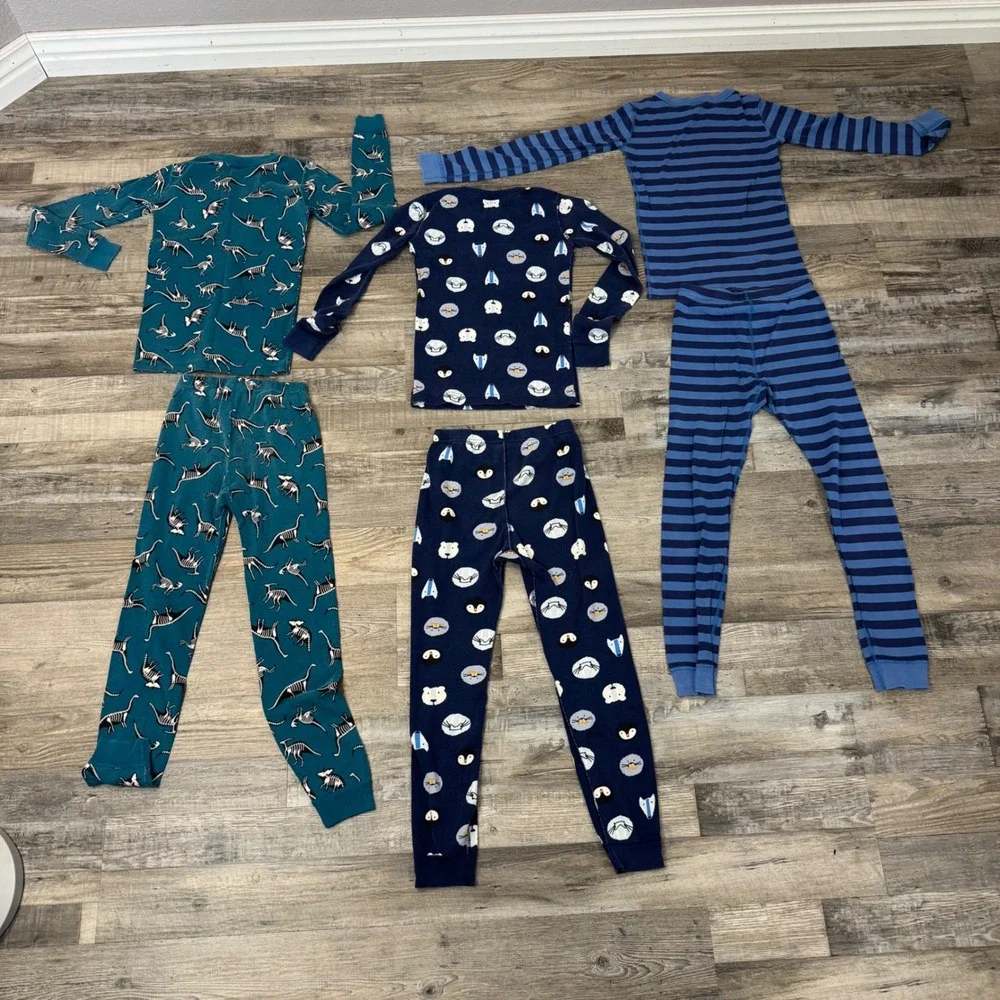 Lot of 3 Hanna Andersson Sz 10 Multicolor Dinosaur Polar Bear Striped Pajama Set